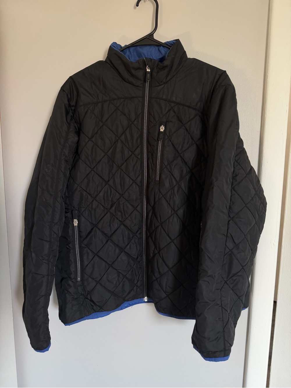 Lands' End Men's Black Quilted Jacket with Blue Lining